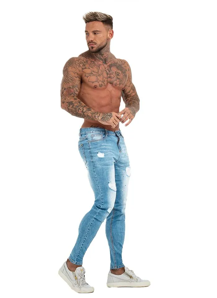 3762 Faded Light Blue Ripped Skinny Stretch Jeans