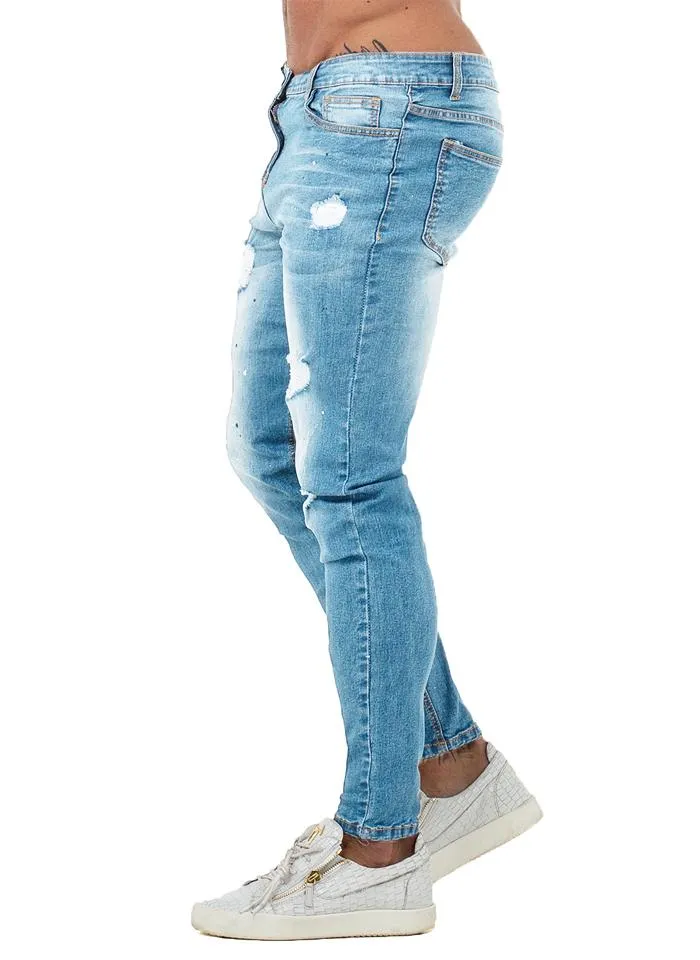 3762 Faded Light Blue Ripped Skinny Stretch Jeans