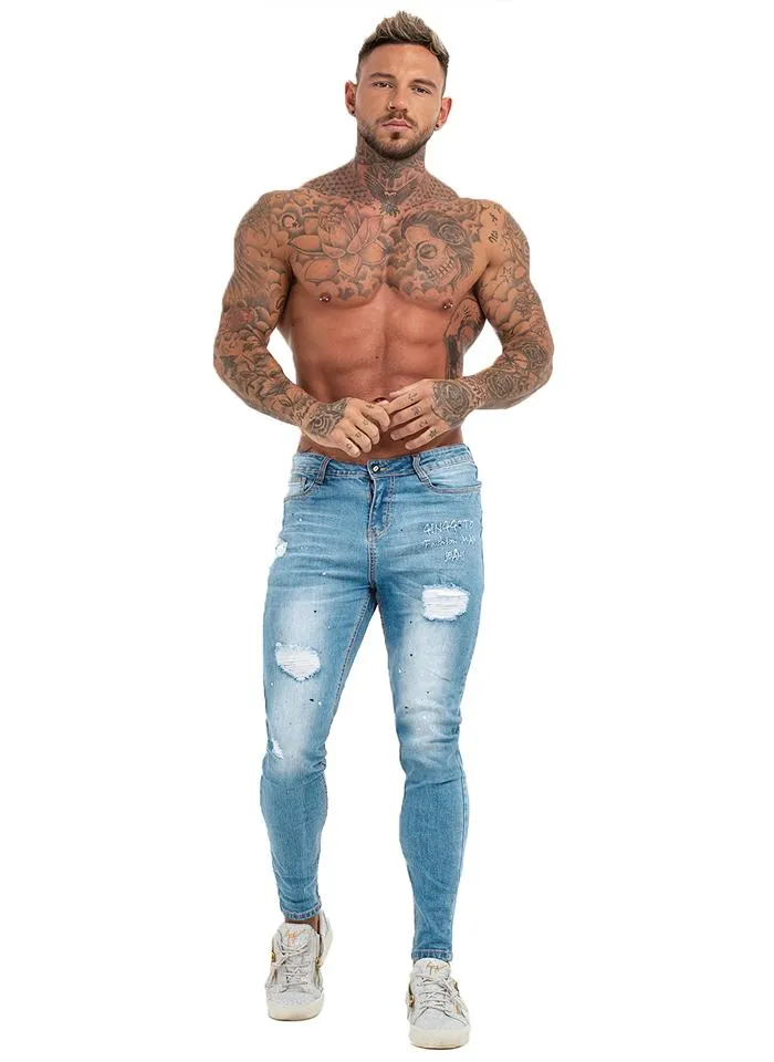 3762 Faded Light Blue Ripped Skinny Stretch Jeans