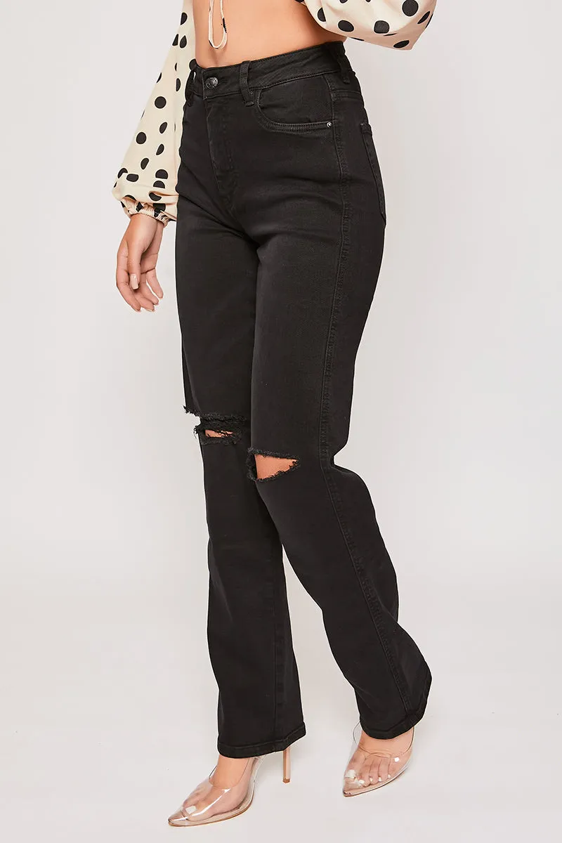 Adlee - Black Ripped Knee Mom Jeans