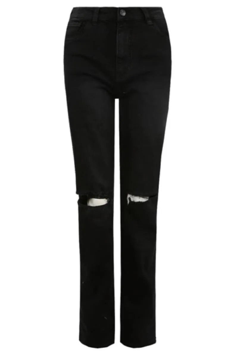 Adlee - Black Ripped Knee Mom Jeans