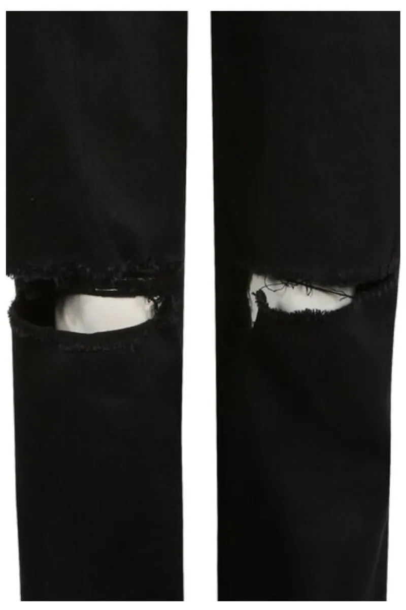 Adlee - Black Ripped Knee Mom Jeans