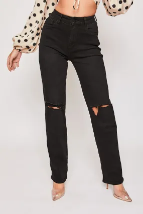 Adlee - Black Ripped Knee Mom Jeans