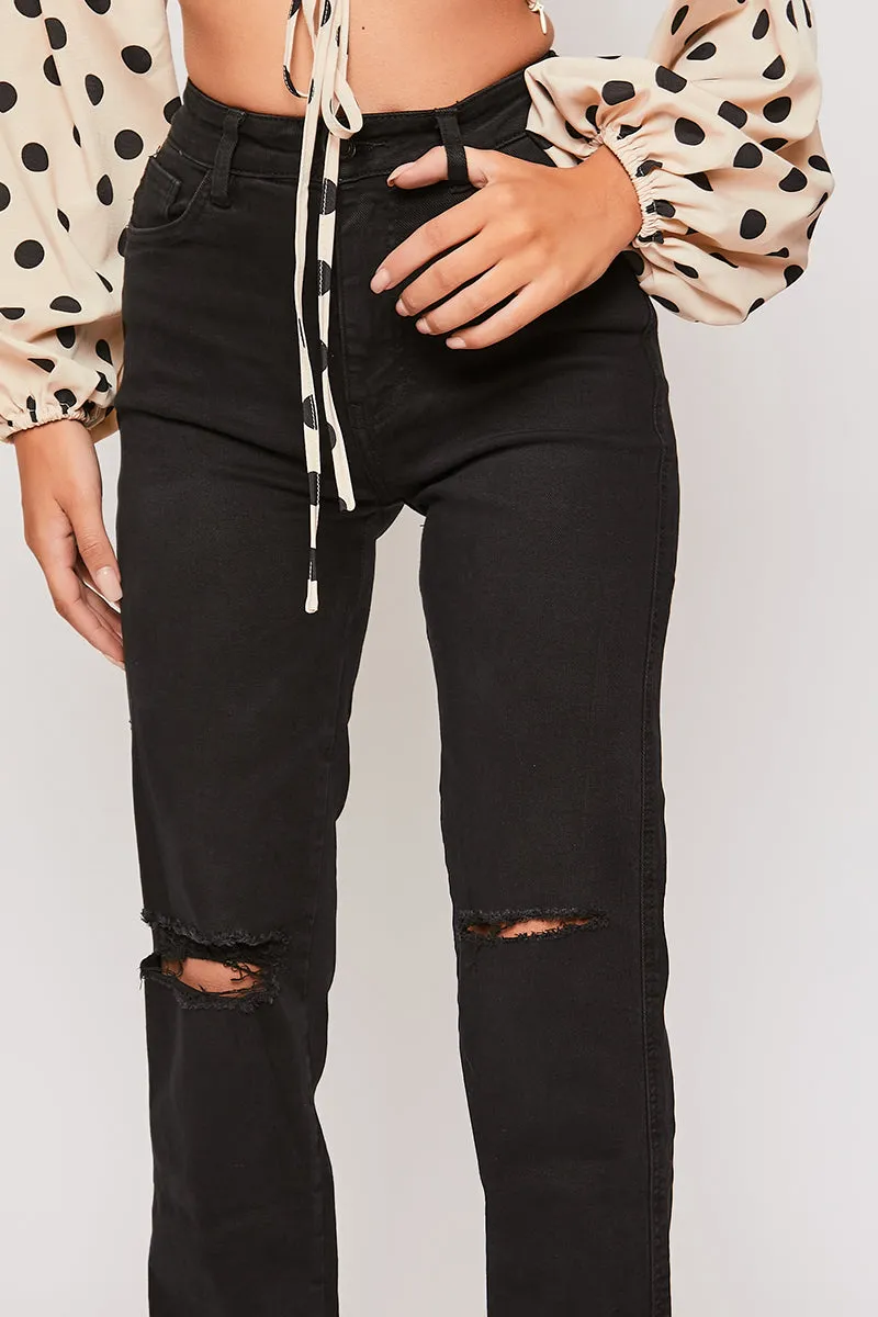 Adlee - Black Ripped Knee Mom Jeans