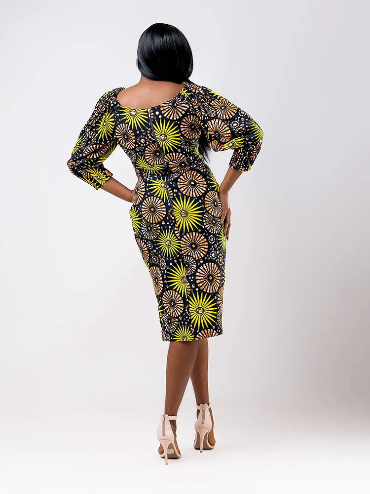 African Print Akifa cross button off shoulder dress