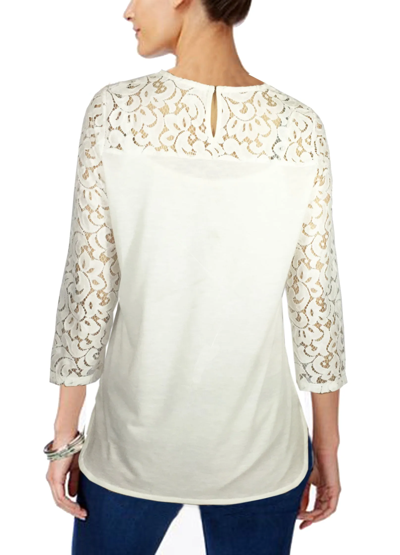 ASHORE WOMENS ELEGANT SHOULDER COTTON LACE BLOUSE