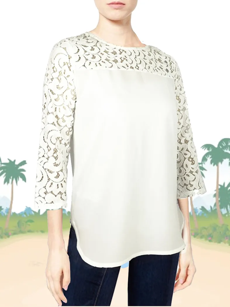 ASHORE WOMENS ELEGANT SHOULDER COTTON LACE BLOUSE