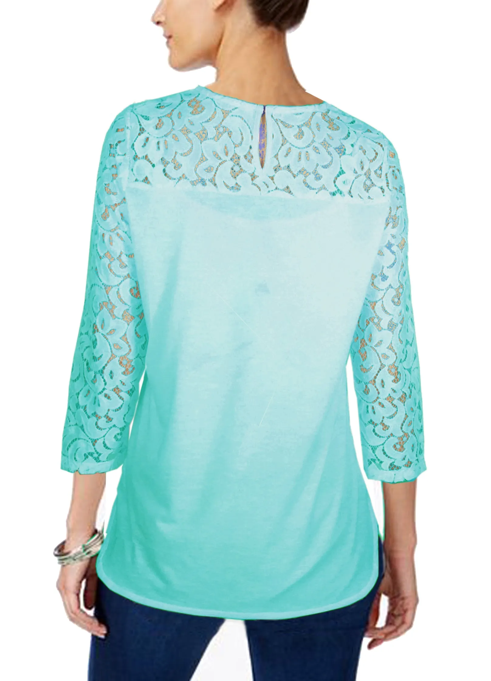 ASHORE WOMENS ELEGANT SHOULDER COTTON LACE BLOUSE