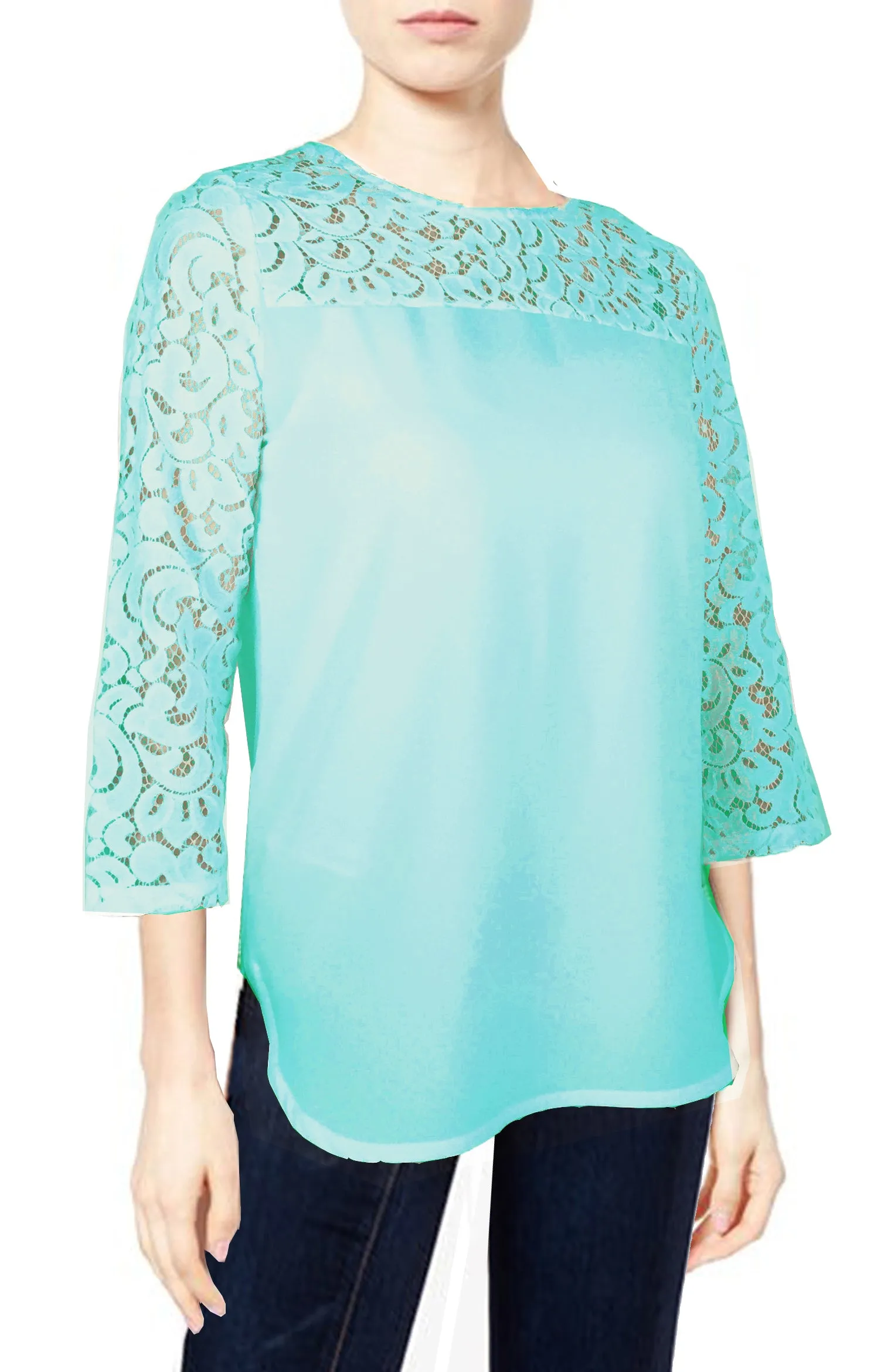 ASHORE WOMENS ELEGANT SHOULDER COTTON LACE BLOUSE