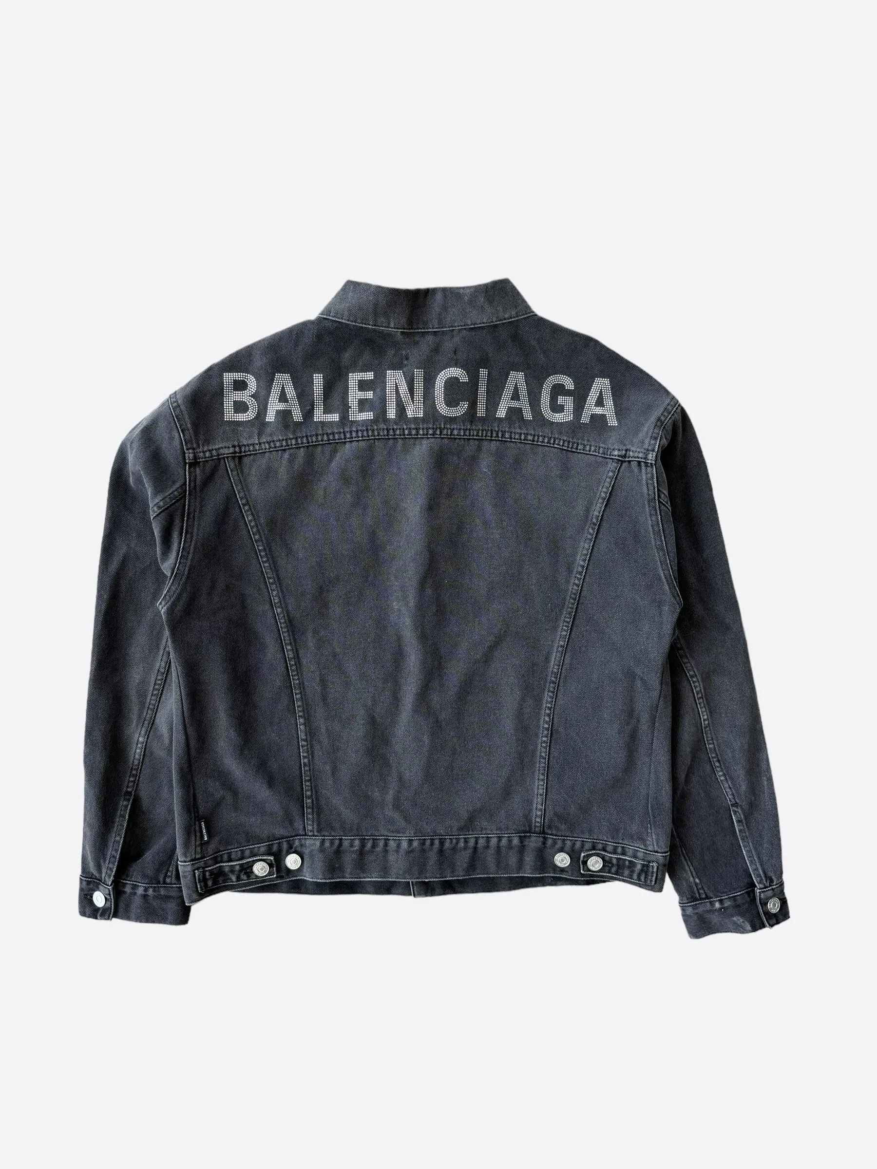 Balenciaga Grey Rhinestone Logo Denim Jacket