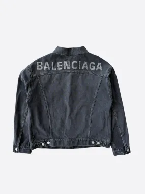 Balenciaga Grey Rhinestone Logo Denim Jacket