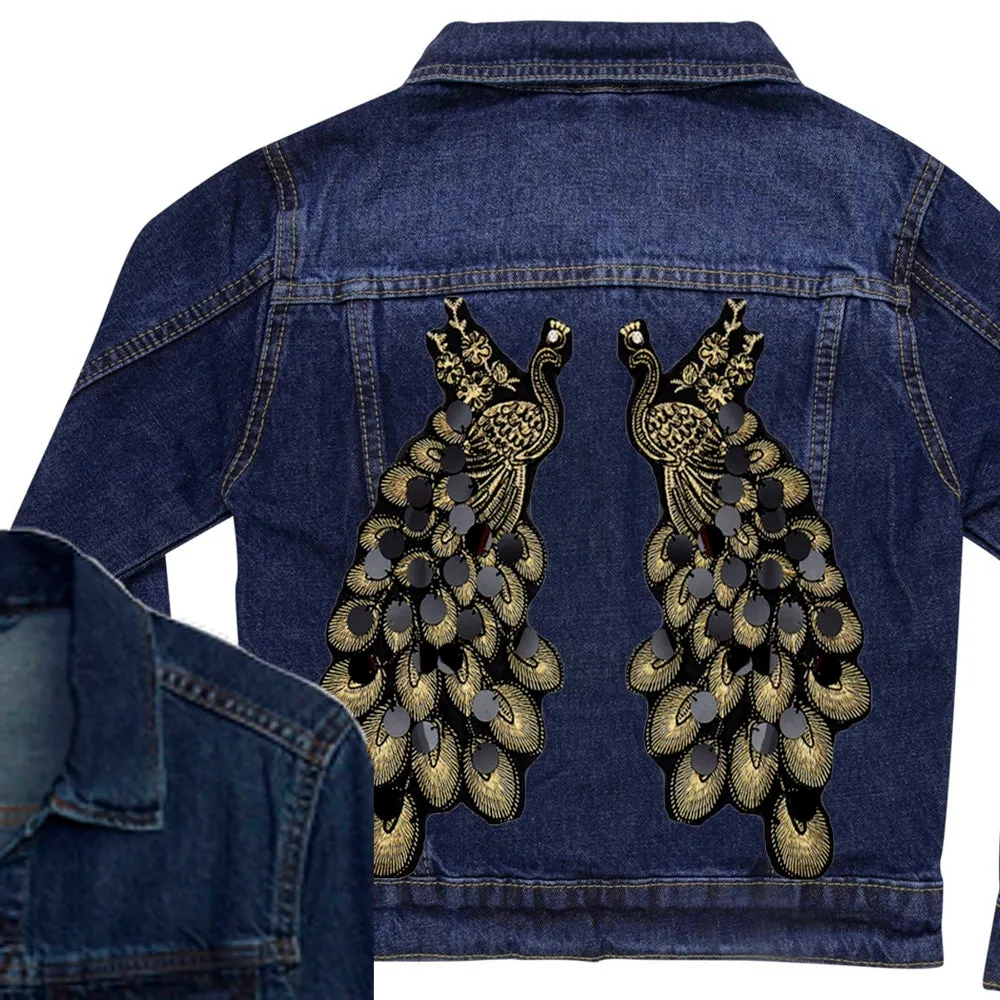 Black and Gold Peacocks Denim Jacket