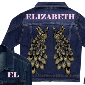 Black and Gold Peacocks Denim Jacket