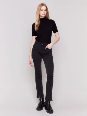 Bootcut Jeans With Front Slits - Charcoal