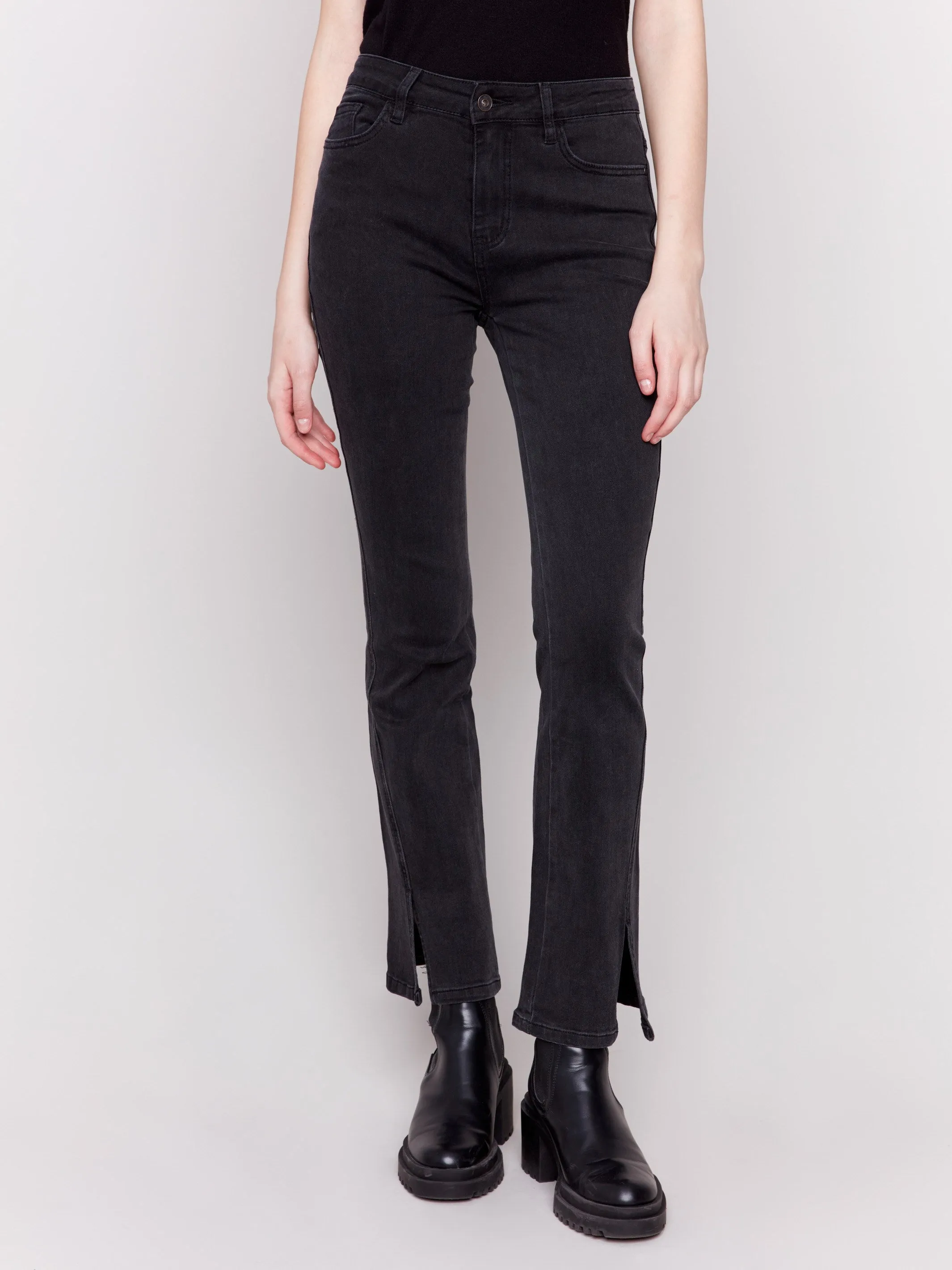 Bootcut Jeans With Front Slits - Charcoal