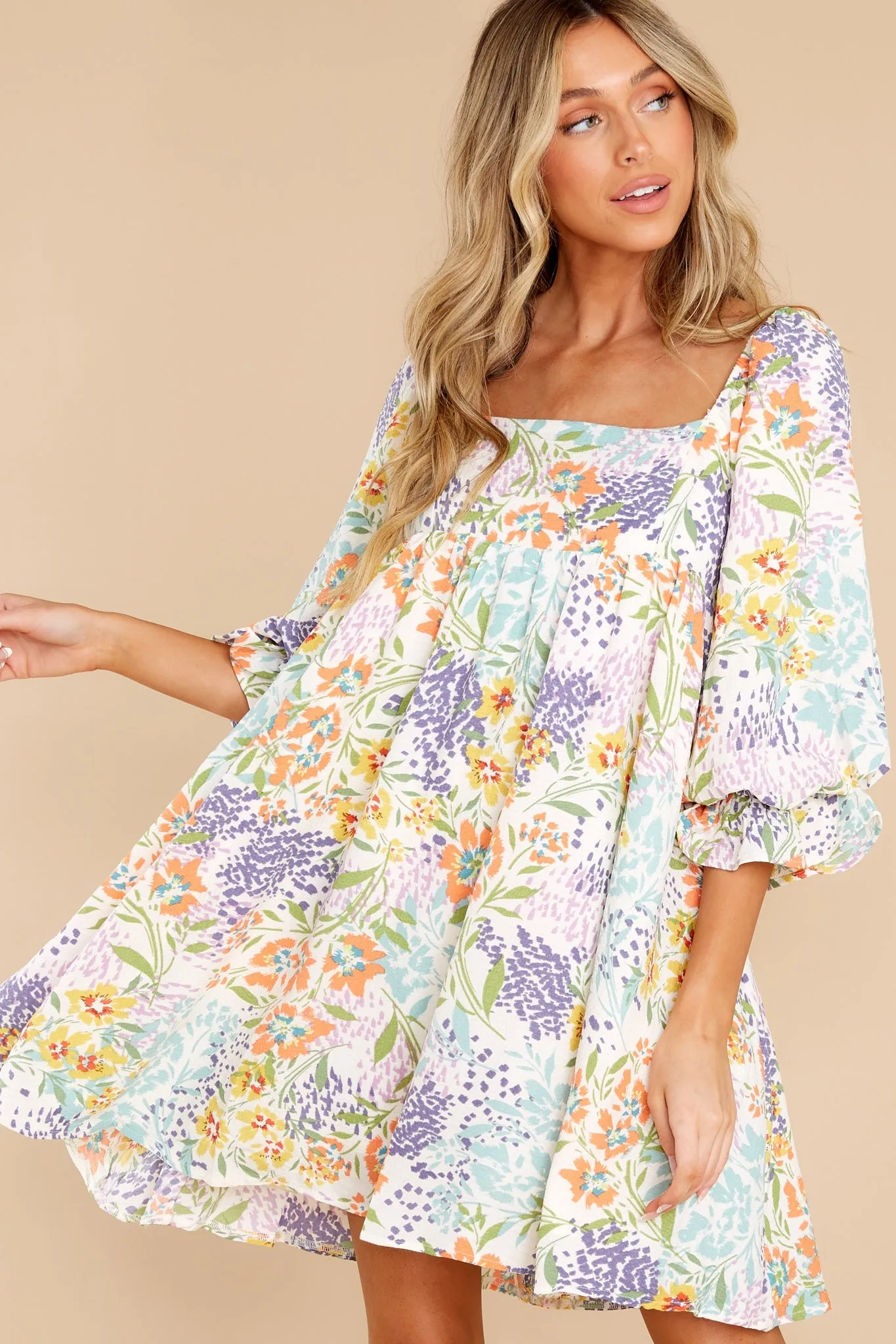 Botanical Beauty White Multi Floral Print Dress