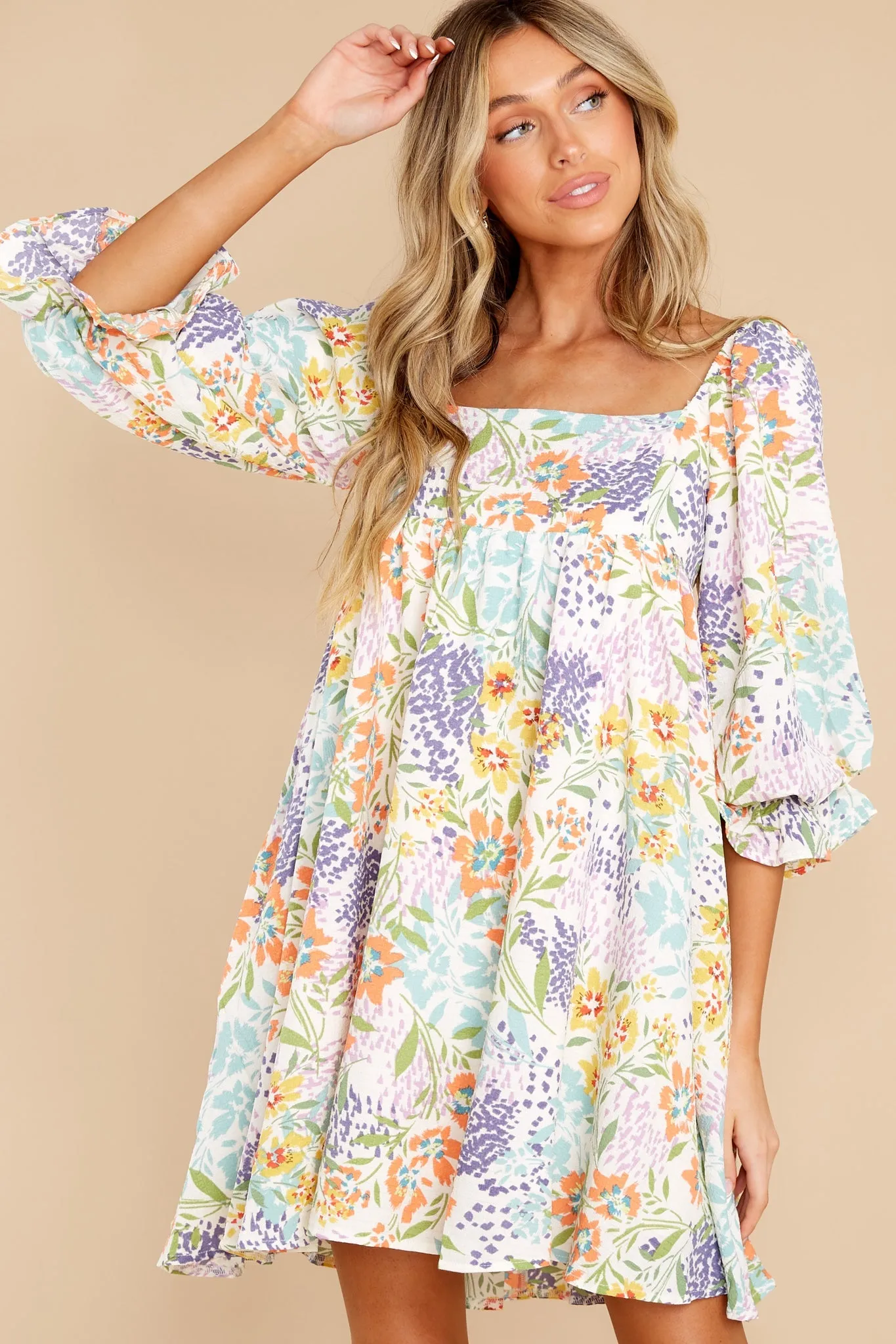 Botanical Beauty White Multi Floral Print Dress