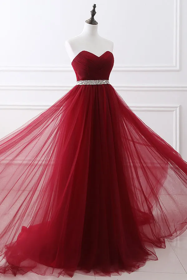 Burgundy Ruffled Long Prom Evening Dress