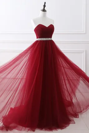 Burgundy Ruffled Long Prom Evening Dress