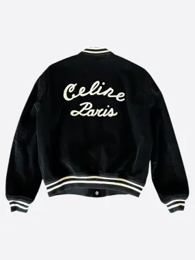 Celine Black & White Corduroy Logo Varsity Jacket