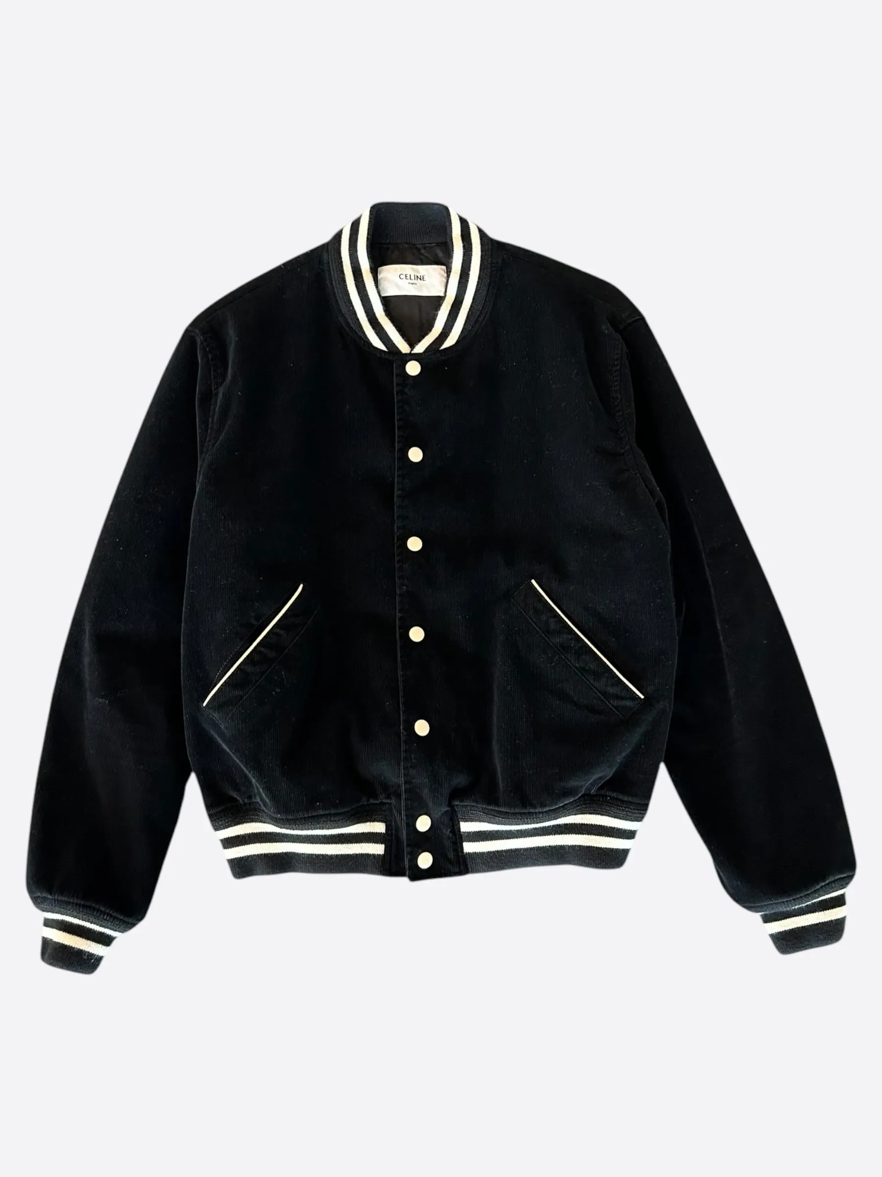 Celine Black & White Corduroy Logo Varsity Jacket