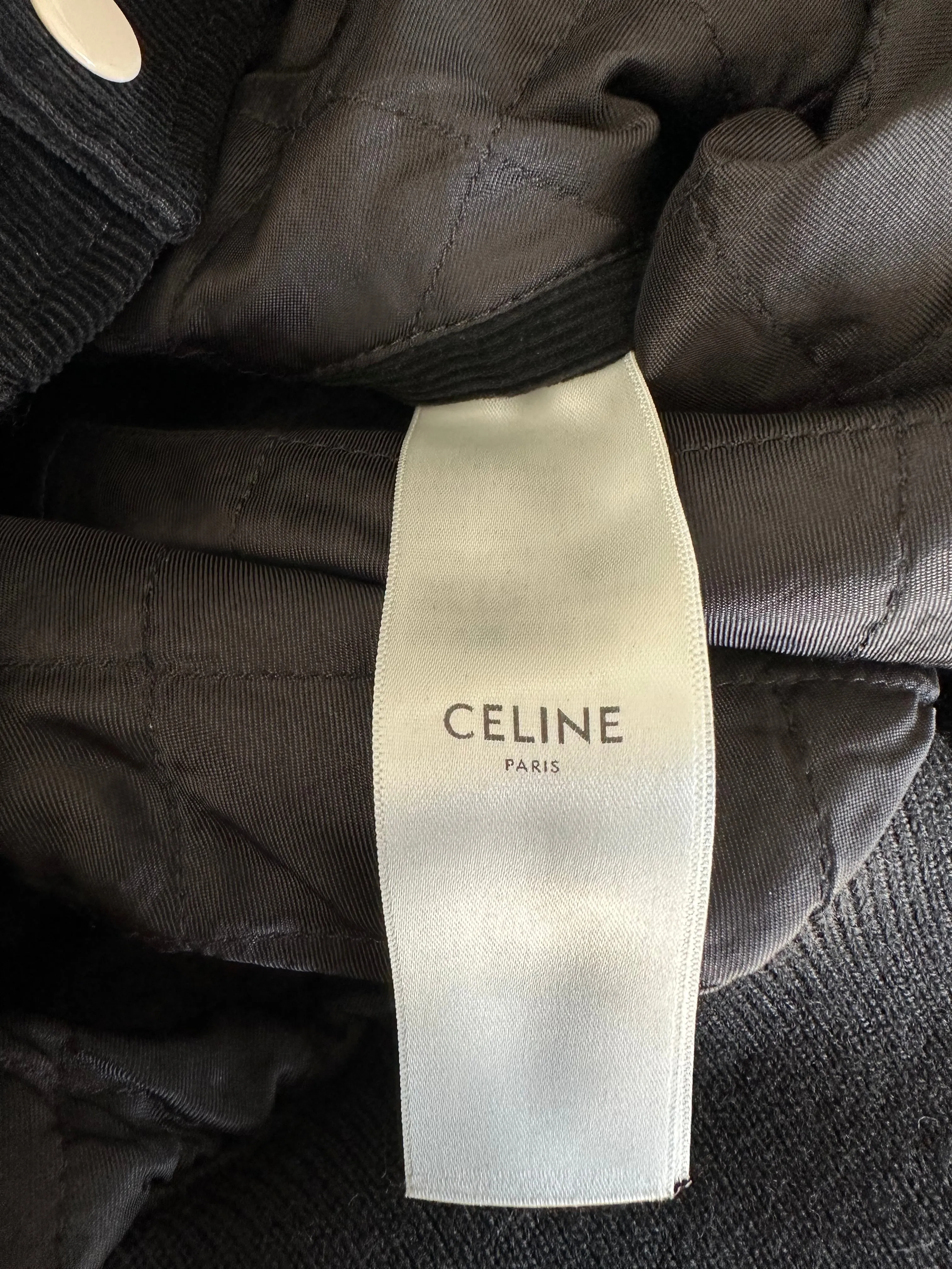 Celine Black & White Corduroy Logo Varsity Jacket