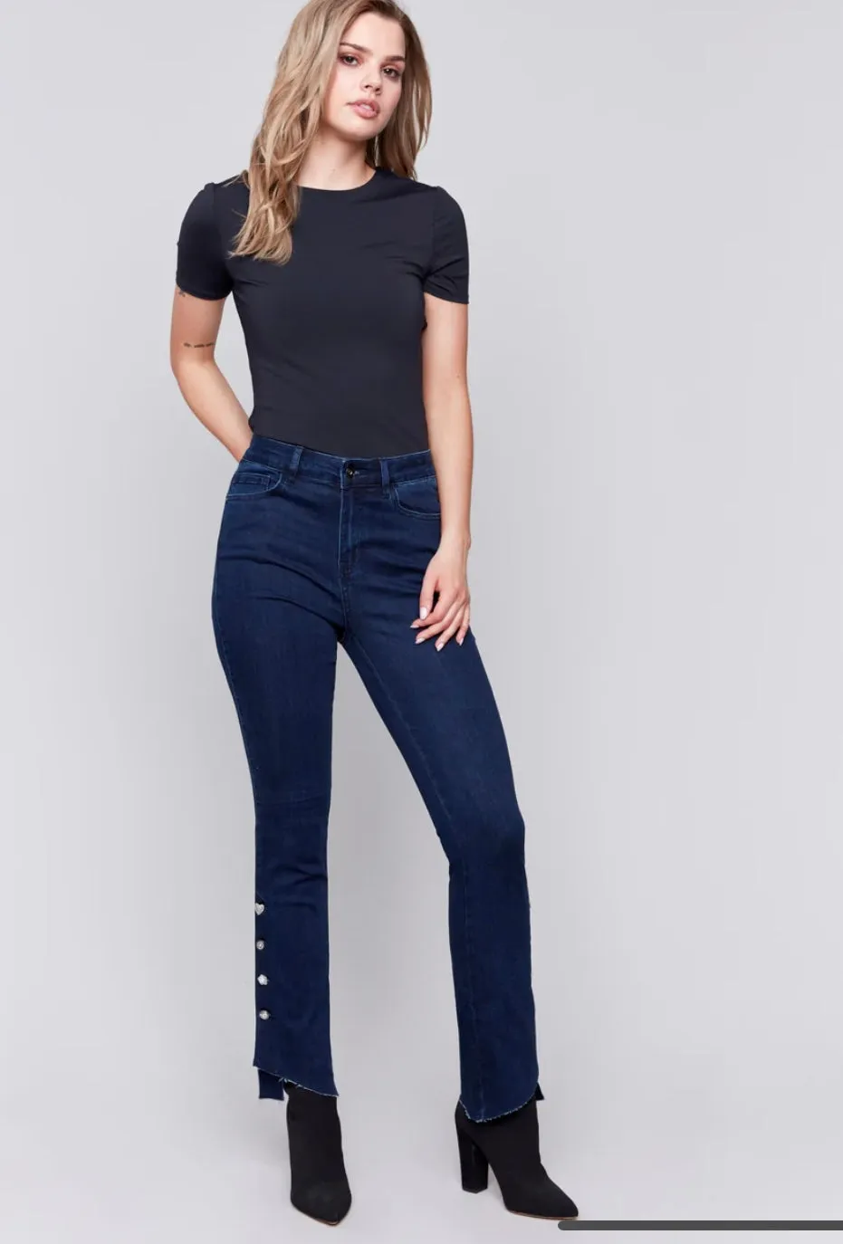 Charlie B Bootcut Jeans with Gem Buttons - Blue Black