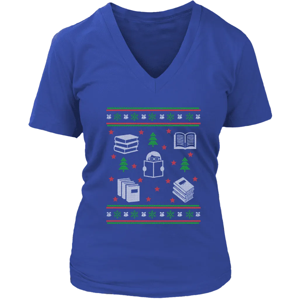 Christmas Bookish Ugly design  V-neck tee