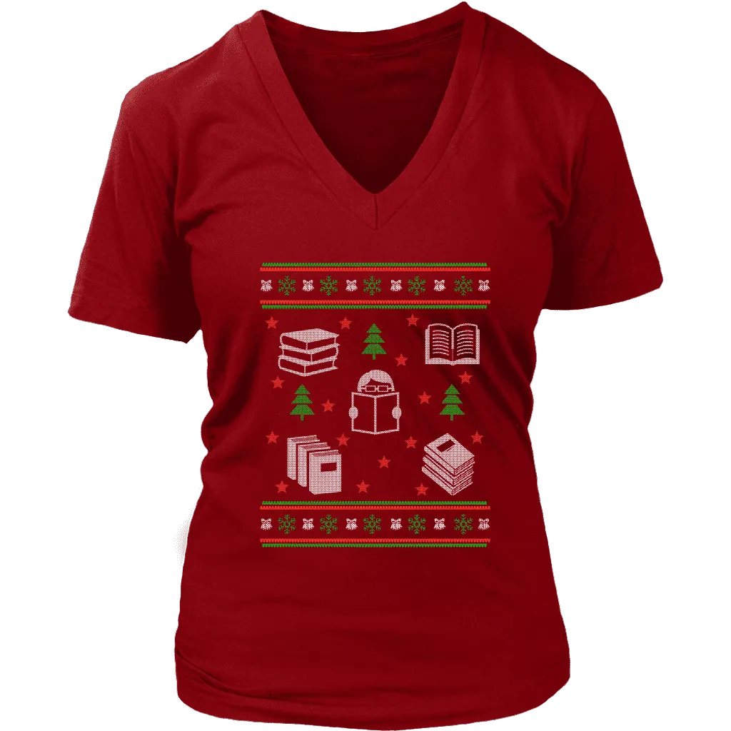 Christmas Bookish Ugly design  V-neck tee