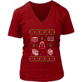 Christmas Bookish Ugly design  V-neck tee