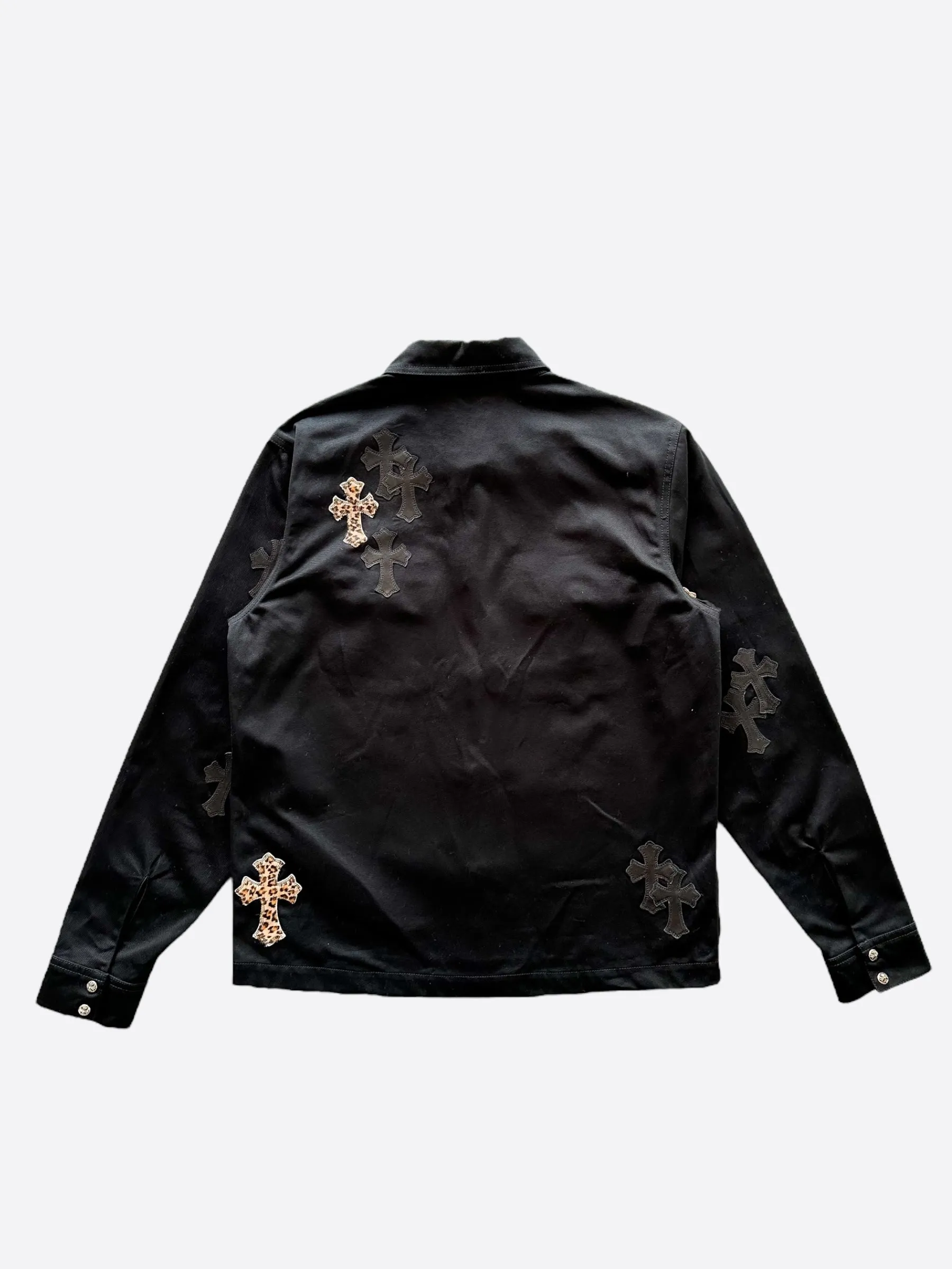 Chrome Hearts Black & Cheetah Cross Patch Work Dog Jacket