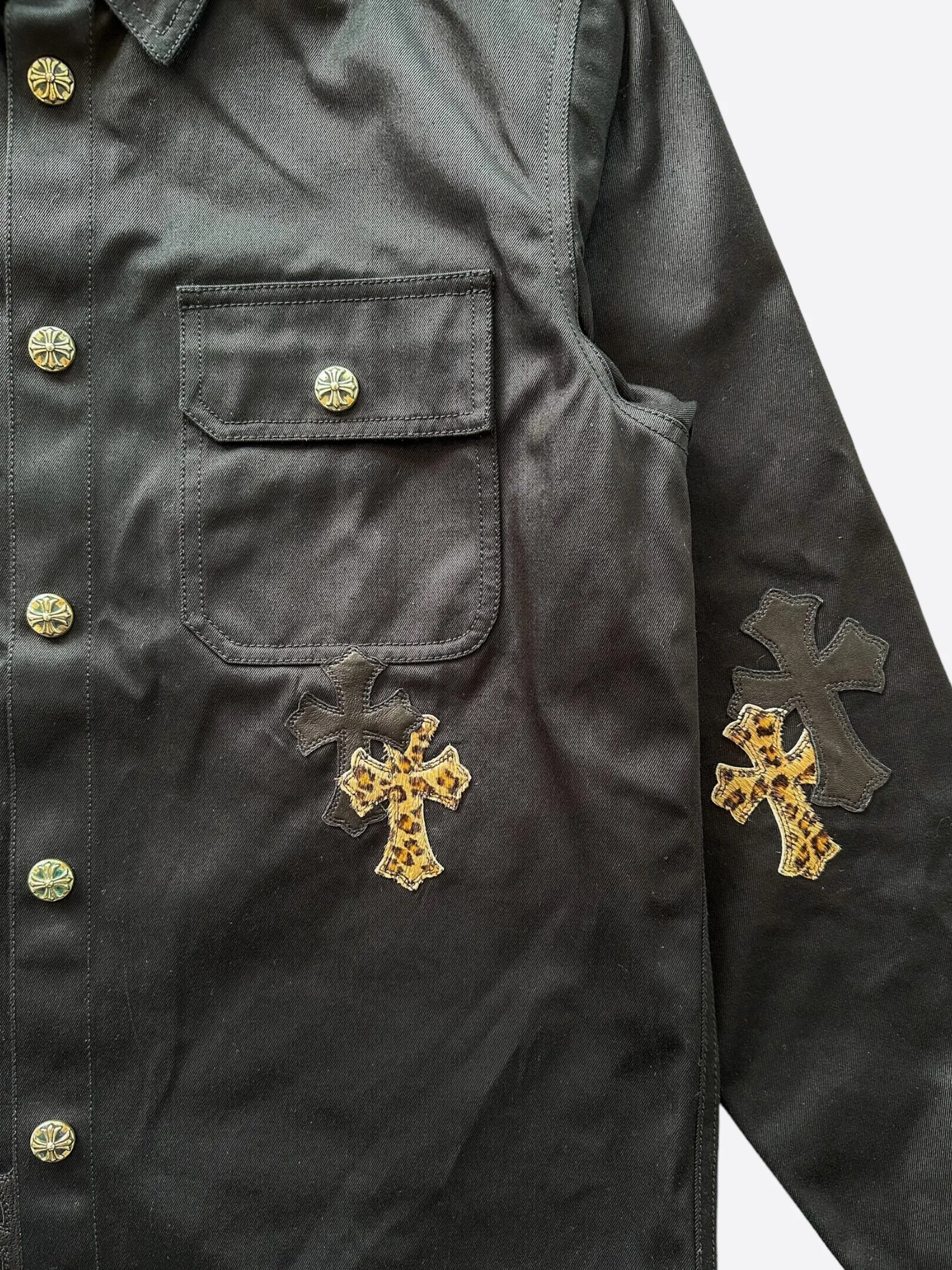 Chrome Hearts Black & Cheetah Cross Patch Work Dog Jacket