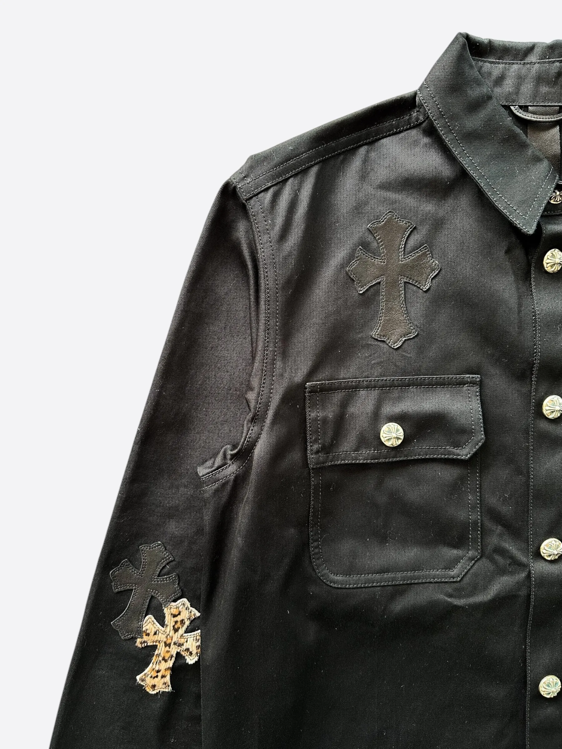 Chrome Hearts Black & Cheetah Cross Patch Work Dog Jacket