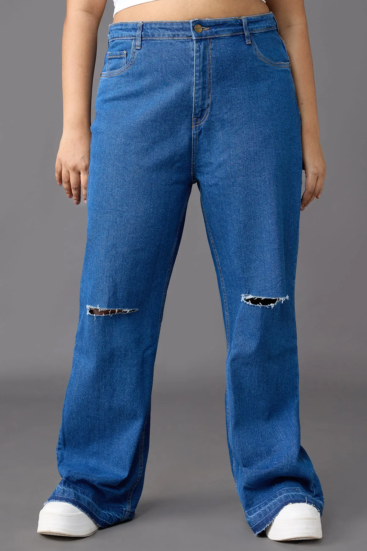 Classic Throwback Distressed Bootcut Curve Jeans