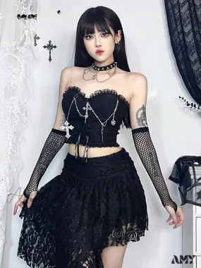 Crop Sexy Grunge Strapless Girl Harajuku E Top Gothic