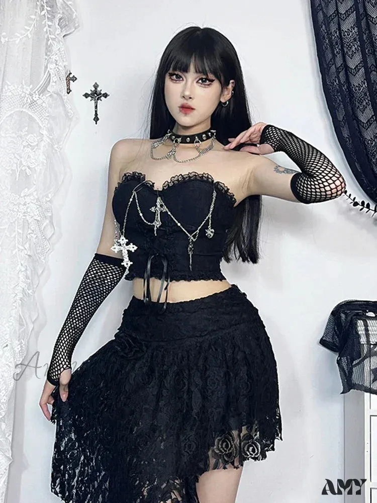 Crop Sexy Grunge Strapless Girl Harajuku E Top Gothic