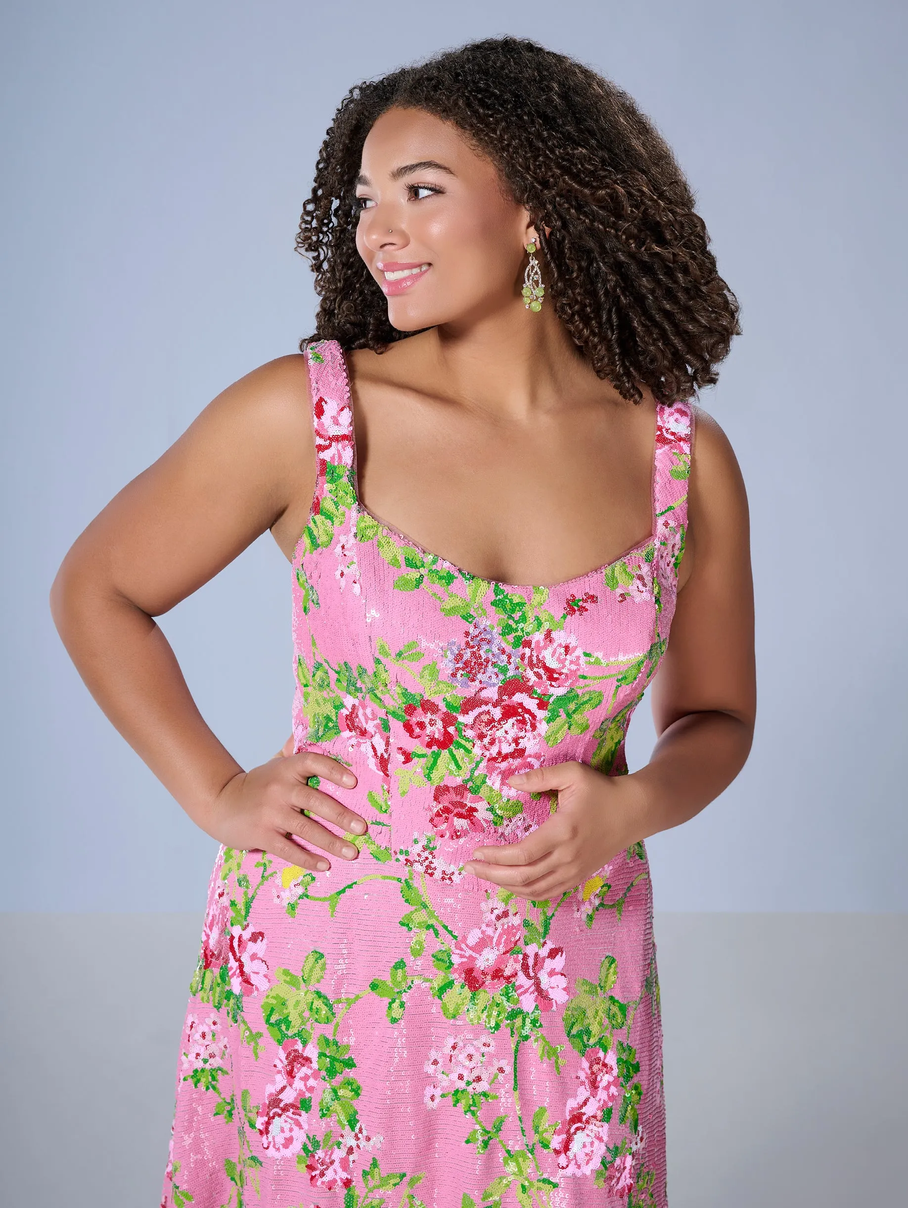 Curvy Floral Print A-line Gown by Tiffany Designs 16174