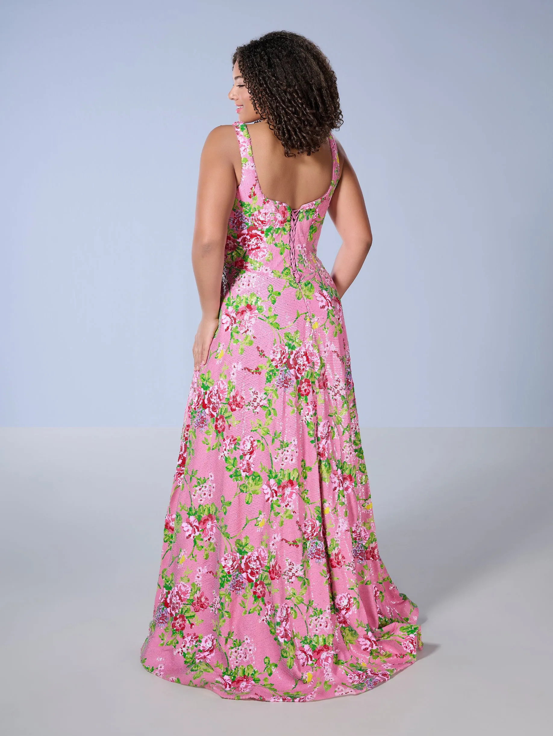 Curvy Floral Print A-line Gown by Tiffany Designs 16174