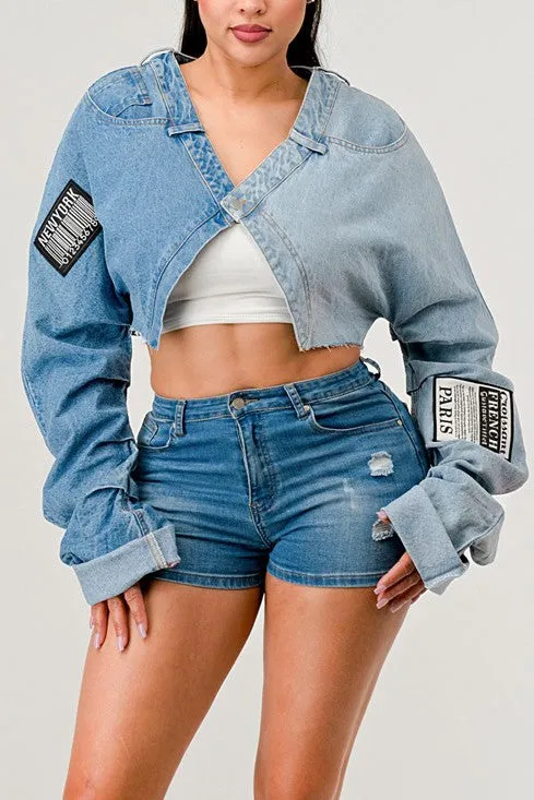 DENIM PATCHED CROPPED TOP