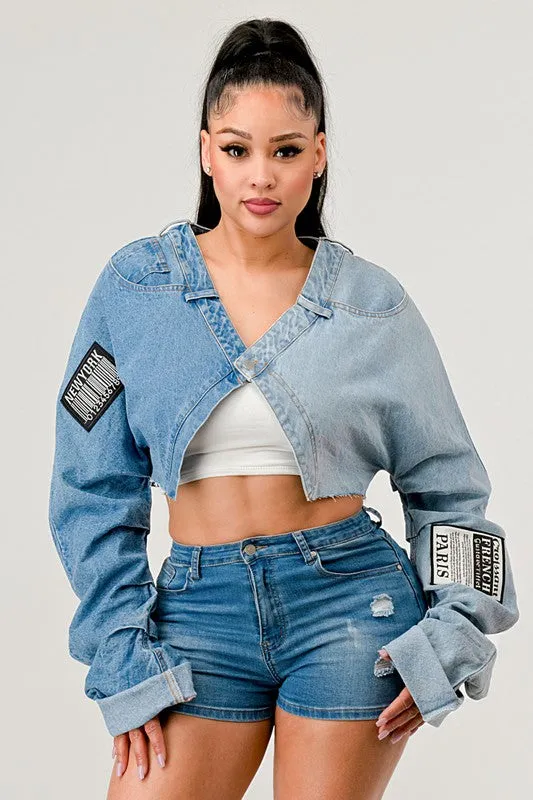 DENIM PATCHED CROPPED TOP