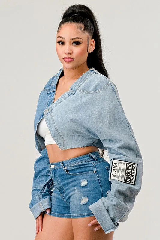 DENIM PATCHED CROPPED TOP