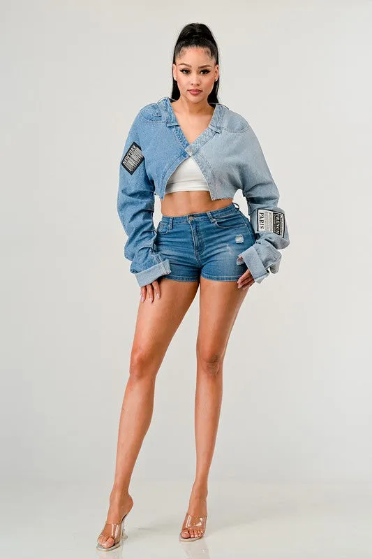 DENIM PATCHED CROPPED TOP