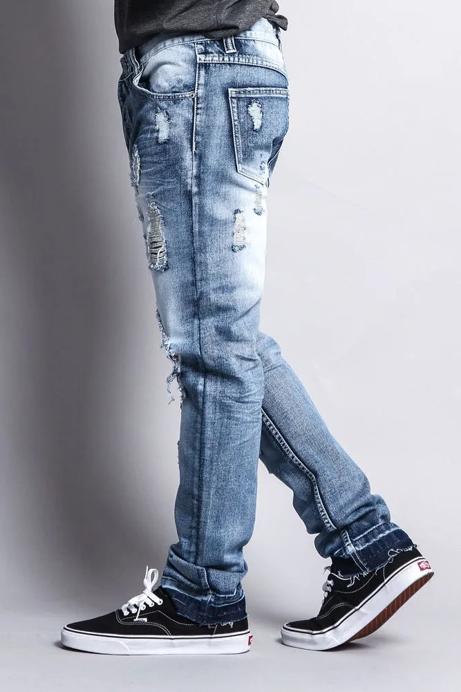 Distressed Knee Hole Slim Ripped Jeans