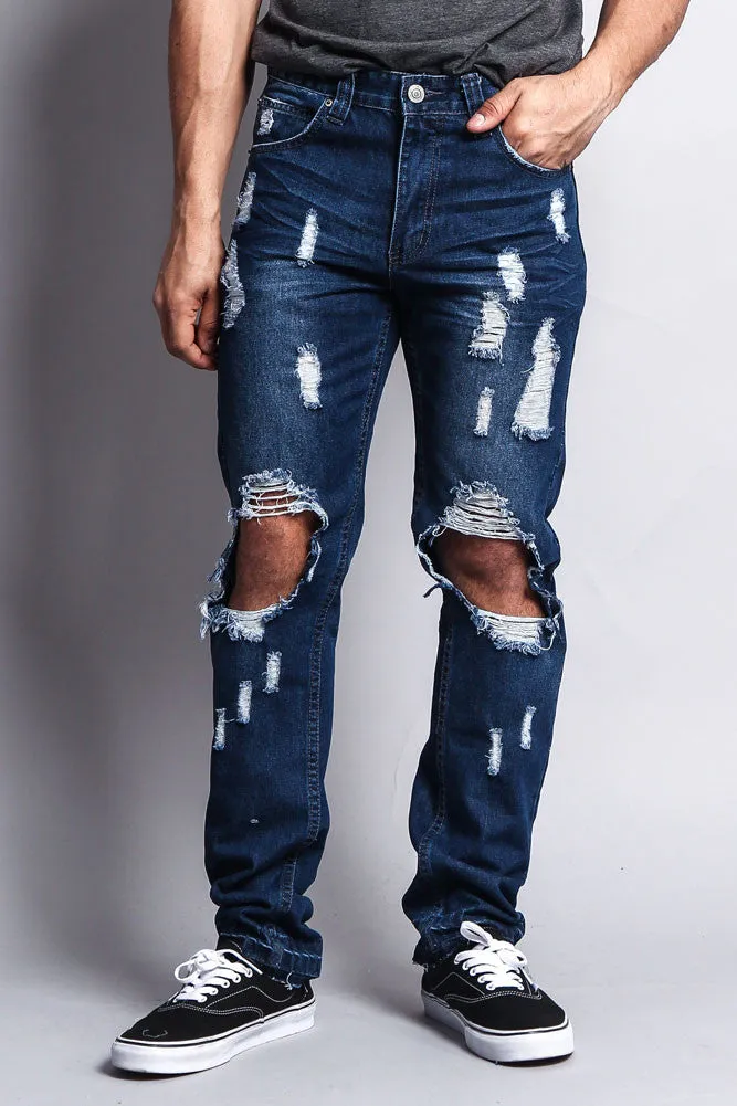 Distressed Knee Hole Slim Ripped Jeans