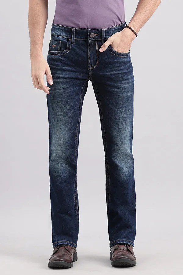 Dk Blue 5 Pocket Slim Fit Low Rise Boot Leg Jeans