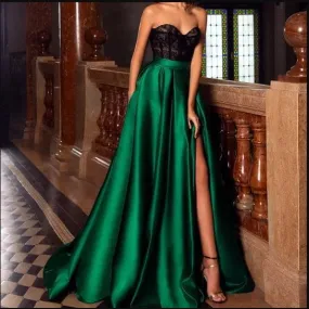 DressBetty - Black And Emerald Green Evening Strapless Dresses