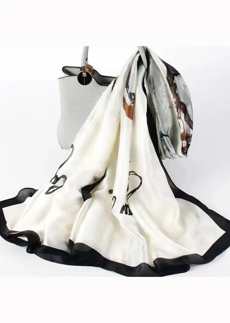 Elegant And Versatile White Printed Silk Scarf In Autumn ML2321