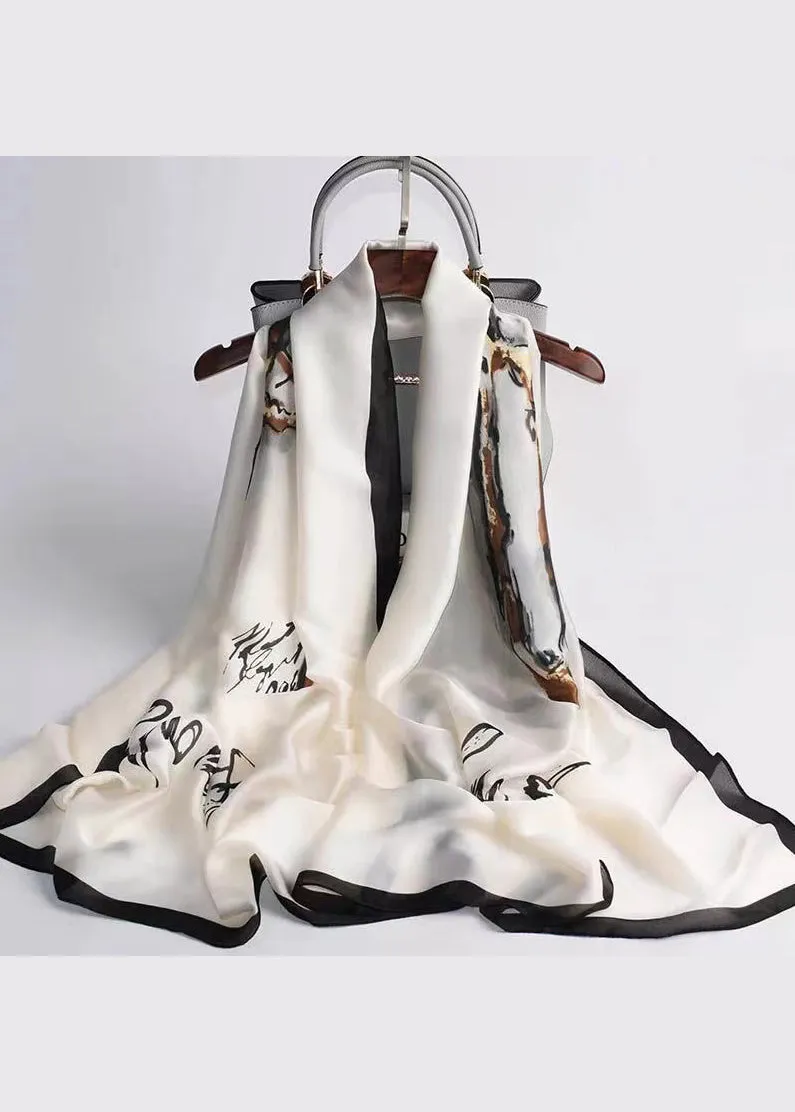 Elegant And Versatile White Printed Silk Scarf In Autumn ML2321