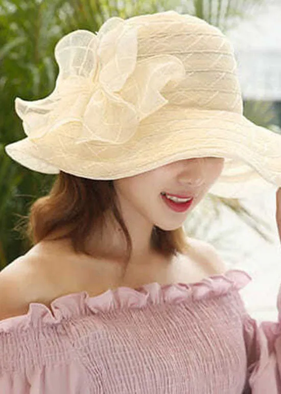 Elegant Beige Bow Patchwork Straw Woven Floppy Sun Hat LC0546