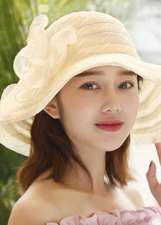 Elegant Beige Bow Patchwork Straw Woven Floppy Sun Hat